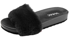 Anna Shoes Women's Slip on Faux Fur Trim Flat Slipper Sandals