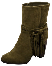 Breckelle's Women's Wrap Around Tassel Western Chunky Stacked Heel Ankle Bootie