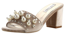 Cape Robbin Women's Faux Pearl Open Toe Chunky Stacked Block Heel Slide Mule