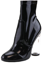 Bella Marie Women's Closed Toe Cylindrical Lucite Heel Mid-Calf Sock Boot