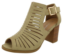 Top Moda Women's Side Cutout Stacked Chunky Heel Peep Toe Bootie