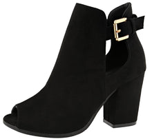 Top Moda Women's Buckle Open Side Peep Toe Block Heel Ankle Bootie