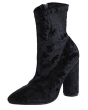Lovmark Women's Crushed Velvet Closed Pointed Toe Mid-Calf Sock Boot