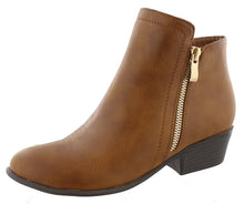 Top Moda Women's Western Closed Toe Zipper Chunky Stacked Heel Ankle Bootie