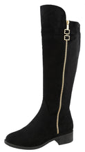 Top Moda Women's Buckle Zipper Over the Knee Riding Low Flat Heel Boot