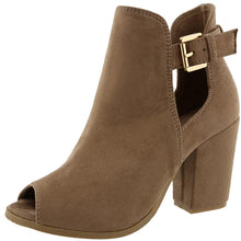 Top Moda Women's Buckle Open Side Peep Toe Block Heel Ankle Bootie