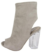 Delicious Women's Mid Calf Lucite Stacked Block Chunky Heel Peep Toe Bootie