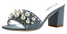 Cape Robbin Women's Faux Pearl Open Toe Chunky Stacked Block Heel Slide Mule