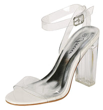 Womens Lucite Clear Cinderella Block Heel Transparent Sandal Slides-Sandals