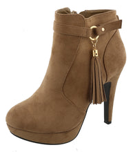 Top Moda Women's Closed Almond Toe Tassel Platform Stiletto Heel Ankle Bootie