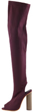 Bella Marie Women's Open Toe Open Back Stretch Over the Knee Stacked Heel Boot