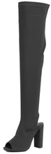 Forever Link Women's Thigh High Stacked Chunky Heel Peep Toe Boot