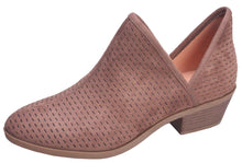 Betani Women's Western Perforated Side V Slit Cut Out Stacked Heel Ankle Bootie