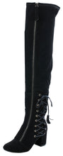 Glaze Women's Lace-Up Corset Over the Knee Chunky Stacked Block Mid Heel Boot
