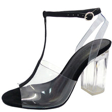 Wild Diva Women's T-Strap Clear Lucite Chunky Heeled Sandal