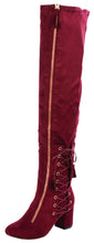 Glaze Women's Lace-Up Corset Over the Knee Chunky Stacked Block Mid Heel Boot