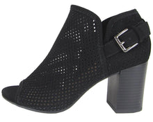 Delicious Women's Laser Cut Perforated Stacked Chunky Block Heel Bootie