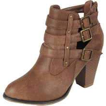 Forever Link Women's Buckle Stacked Chunky Heel Almond Toe Bootie