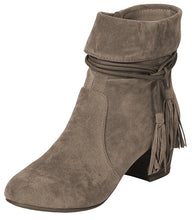 Breckelle's Women's Closed Toe Tassel Cuff Chunky Stacked Mid Heel Ankle Bootie