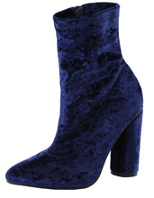Lovmark Women's Crushed Velvet Closed Pointed Toe Mid-Calf Sock Boot