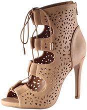 Delicious Women's Yuta Peep Toe Laser Cut Gladiator Heeled Sandal