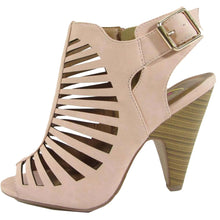Delicious Shaky Womens Cut Out Strappy Buckle Sling Back Chunky High Heel Sandals