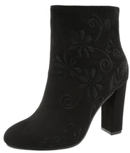 Top Moda Women's Floral Embroidered Chunky Stacked Block Heel Ankle Bootie