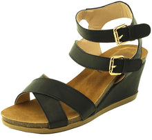 Refresh Footwear Women's Double Buckle Strappy Crisscross Wedge Sandal