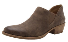 Qupid Women's Closed Almond Toe Western Chunky Stacked Mid Heel Ankle Bootie