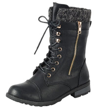 Cambridge Select Women's Round Toe Military Lace Up Knit Sweater Combat Boots