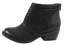 Soda Women's Geometric Laser Cutout Low Chunky Stacked Heel Ankle Bootie