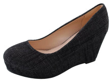 DBDK Women's Denim Fabric Platform Closed Round Toe Covered Wedge