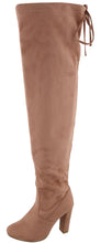 Top Moda Women's Over The Knee Thigh High Adjustable Lace Back Stacked Chunky Heel Boot