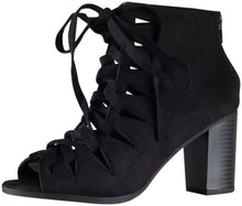 Delicious Women's Hewitt Faux Suede Lace Up Thick Crisscross Lace Stacked Heel Ankle Bootie