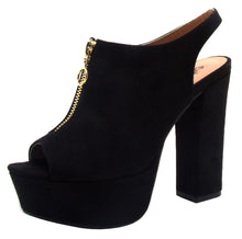 Qupid Women's Zipper Peep Toe Slingback Chunky Stacked Heel Platform Sandal