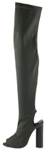 Bella Marie Women's Open Toe Open Back Stretch Over the Knee Stacked Heel Boot