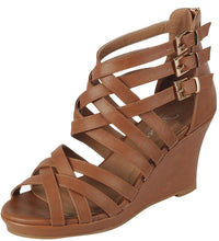 Forever Link Sammy-76 Strappy Interwoven Buckle Accent Wedge Sandal