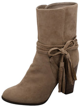 Breckelle's Women's Wrap Around Tassel Western Chunky Stacked Heel Ankle Bootie