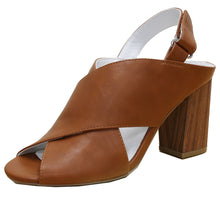 Wild Diva Women's Crisscross Slingback Peep Toe Tacked Wooden Heeled Sandal