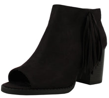 Soda Women's Sueded Fringe Peep Toe Chunky Stacked Heel Bootie