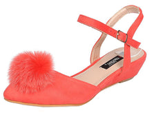 DBDK Women's d'Orsay Pointy Toe Ankle Strappy Buckle Pom Pom Ballet Wedge