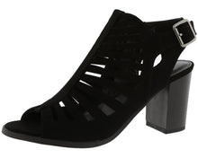 Top Moda Women's Cutout Stacked Chunky Heel Slingback Peep Toe Bootie