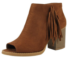Soda Women's Sueded Fringe Peep Toe Chunky Stacked Heel Bootie