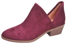 Betani Women's Western Perforated Side V Slit Cut Out Stacked Heel Ankle Bootie