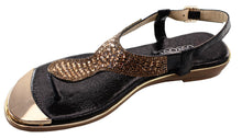 DBDK Women's Metallic Beaded Crystal Jewel Ankle Strappy Thong Wedge Sandal