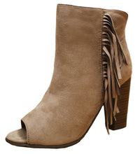 Breckelle's Women's Tassel Fringe Peep Toe Stacked Chunky Heel Bootie