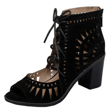 Breckelle's Women's Lasercut Stacked Chunky Heel Peep Toe Sandal