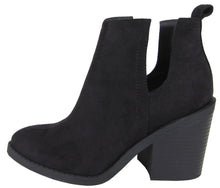 Soda Women's Cut Out Side Closed Toe Chunky Stacked Block Heel Ankle Bootie