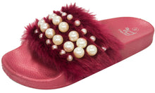 Betani Women's Embellished Faux Fur Pearl Slipper Slide Sandal