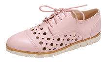 Nature Breeze Women's Perforated Laser Cut Outs Flatform Lace-Up Oxford Shoe